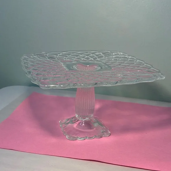 Vintage LE Smith Trellis Clear Glass Square Pedestal Cake Stand - Picture 4 of 15